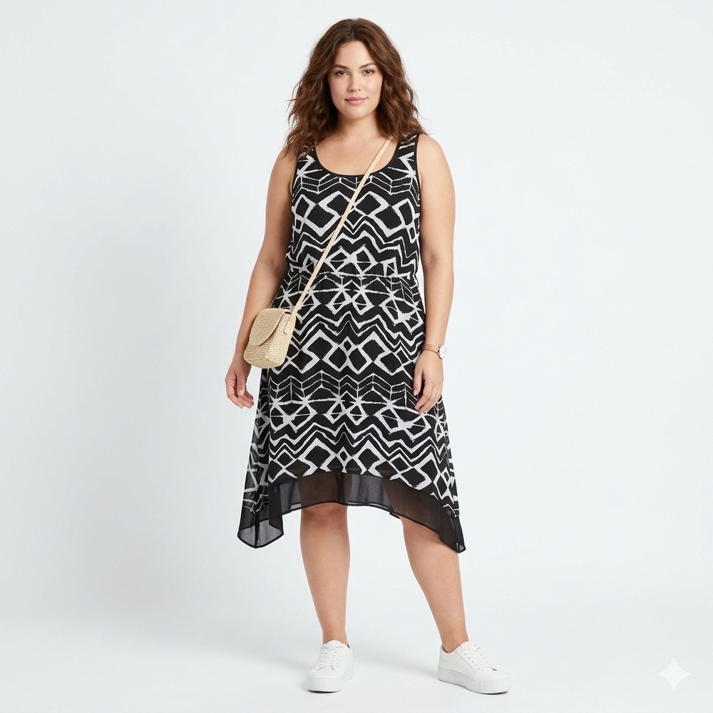 Addition Elle Black & White Abstract Print Midi Dress Size 18